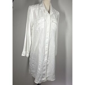 J Jill Shirt Linen Women Size 12 White Button Up Long Sleeve Tunic Top